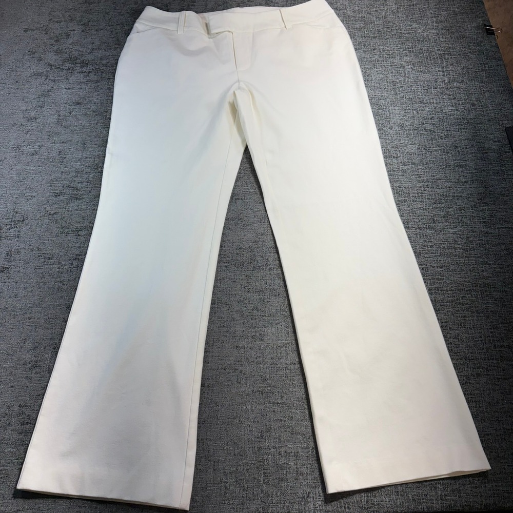 Eddie Bauer Vashon Fit Dress Pants Women 12 Ivory Wide Leg Stretch Trousers
